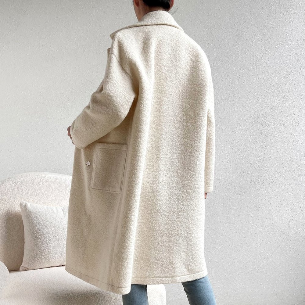 Lapel Neck Drop Shoulder Dual Pocket Overcoat - Picture 4 of 5